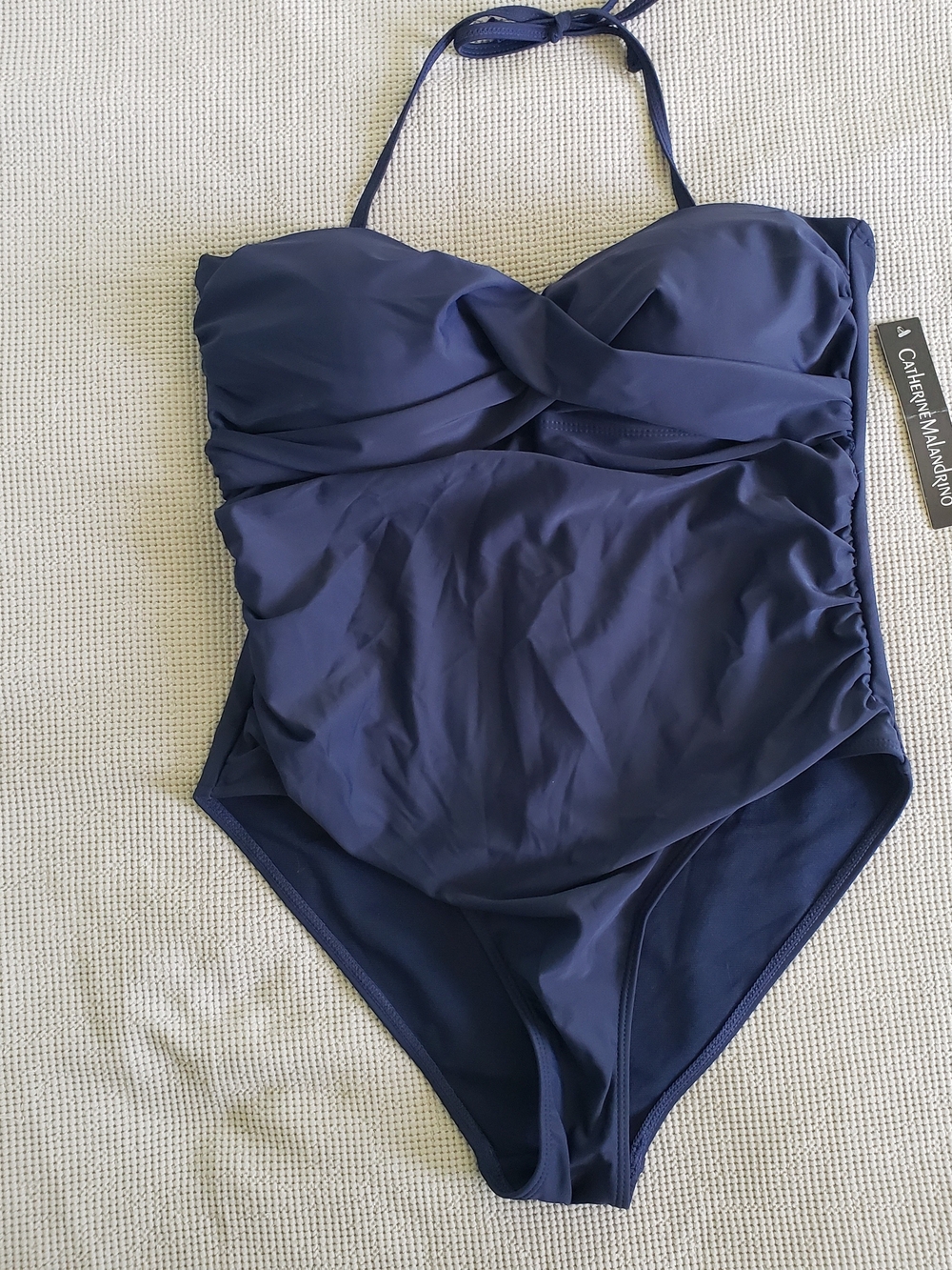 Catherine Malandrino Navy Halter Twist One-Piece Swimsuit‎ Large NWT
